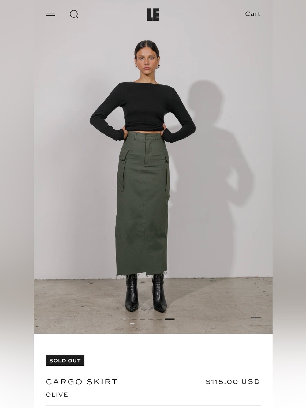 Local European High-Rise Olive Cargo Maxi Skirt